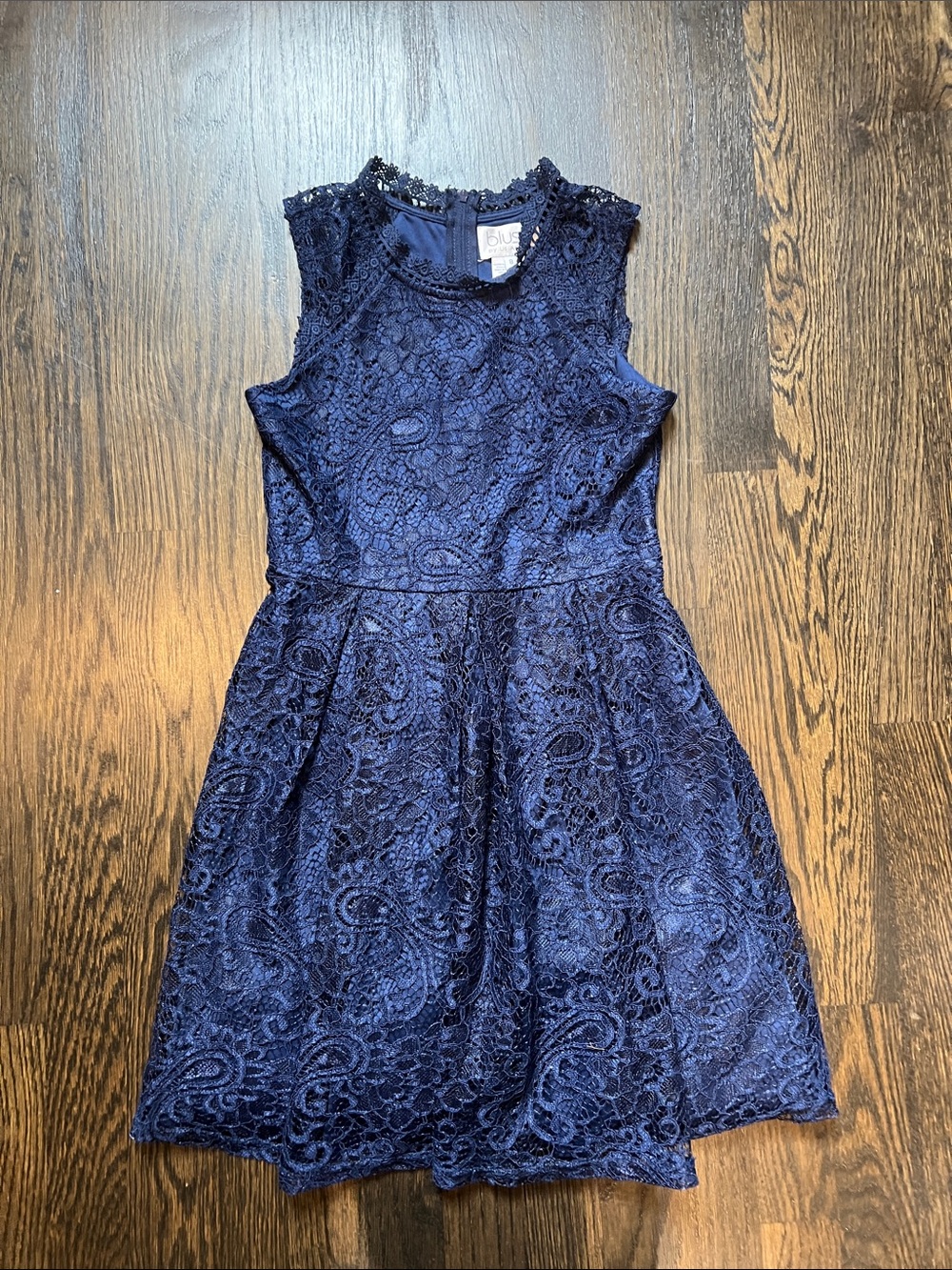 Girls’ Navy Blue Lace Sleeveless Fit-and-Flare Dress by Blush by Us Angels | 8